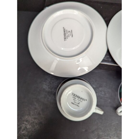 Tienshan Deck The Halls Footed Cup and Saucer Set 6 Oz Lot of 2 - Picture 8 of 10